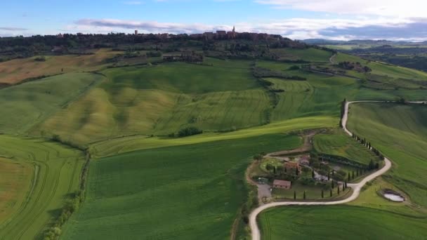 Talya Toskana Val Orcia Siena Eyaleti Pienza Yakınlarındaki Hava Manzarası — Stok video