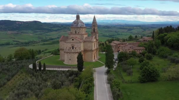 Włochy Toskania Cypryjskie Drzewa Pobliżu Montepulciano Sanktuarium San Biagio — Wideo stockowe