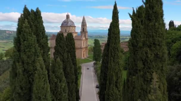 Itália Toscana Cipreste Árvores Perto Montepulciano Santuário San Biagio — Vídeo de Stock
