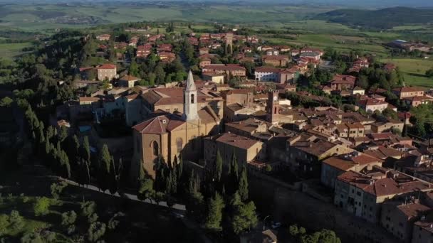 Talya Toskana Val Orcia Siena Eyaleti Pienza Üzerinde Hava Manzarası — Stok video