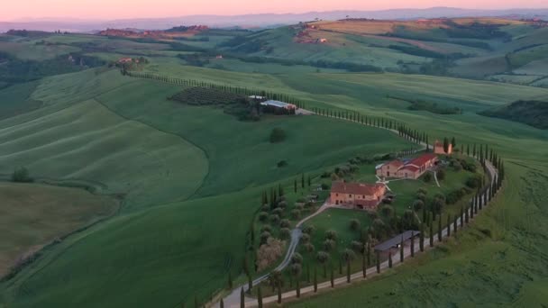 Talya Tuscany Val Orcia Siena Eyaleti Agriturismo Baccoleno Giden Cypress — Stok video