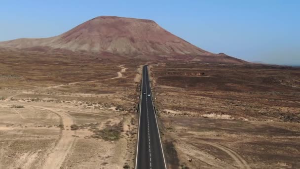Hiszpania Wyspy Kanaryjskie Fuerteventura Montana Roja Droga Prowadząca Parku Naturalnego — Wideo stockowe