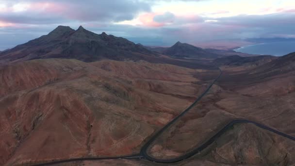 Hiszpania Wyspy Kanaryjskie Fuerteventura Góra Cardon Krajobraz Wulkaniczny Widokiem Półwysep — Wideo stockowe