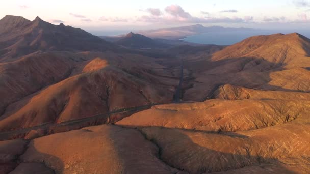 Espanha Ilhas Canárias Fuerteventura Monte Cardon Paisagem Vulcânica Com Vista — Vídeo de Stock