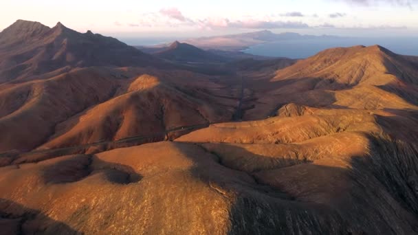Spanien Kanarieöarna Fuerteventura Mount Cardon Och Vulkaniskt Landskap Med Utsikt — Stockvideo