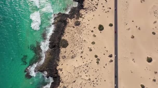 Spagna Isole Canarie Fuerteventura Veduta Aerea Della Strada Che Attraversa — Video Stock