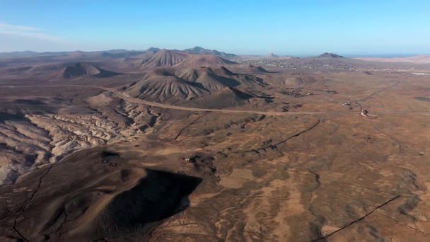 Испания Канарские Острова Фуэртевентура Вид Воздуха Природный Парк Corralejo Dunes — стоковое видео