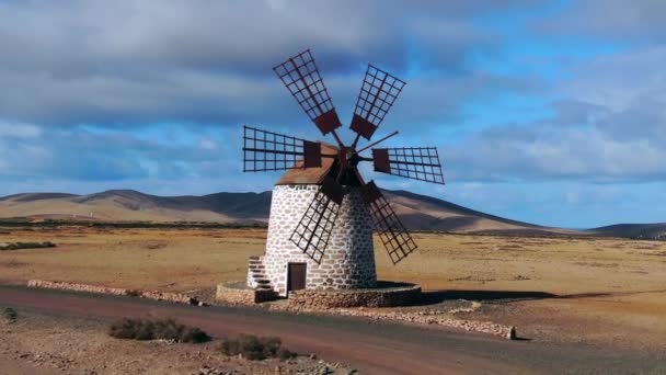 Espanha Ilhas Canárias Fuerteventura Circa 2020 Molino Tefia Moinho Vento — Vídeo de Stock