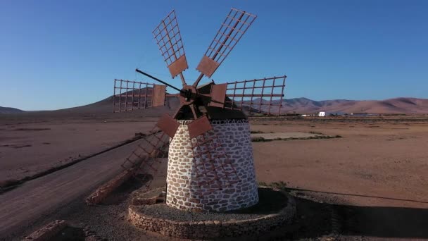 Spanje Canarische Eilanden Fuerteventura Circa 2020 Molino Tefia Traditionele Windmolen — Stockvideo