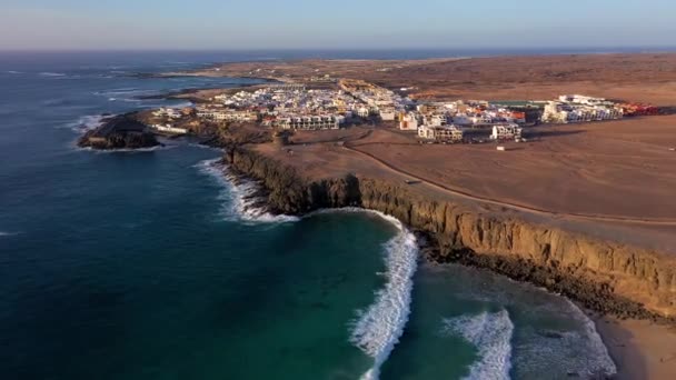 Вид Повітря Cotillo Playa Del Castillo Cotillo Kite Beach Fuerteventura — стокове відео