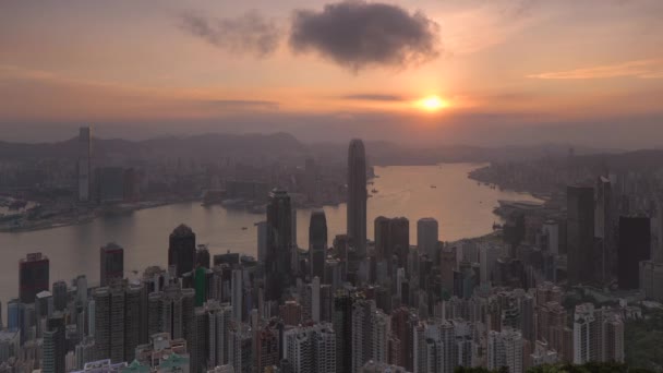 Napkelte Felett Város Városképe Victoria Harbour Nézett Victoria Peak Hong — Stock videók