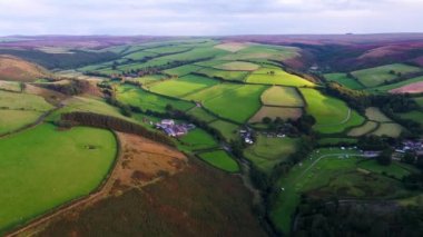 Birleşik Krallık, Devon, Exmoor Ulusal Parkı, fundalıkların hava manzarası  