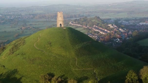 Ηνωμένο Βασίλειο Αγγλία Somerset Glastonbury Michael Church Tower Glastonbury Tor — Αρχείο Βίντεο