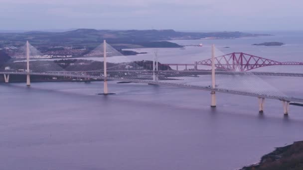 Royaume Uni Écosse Lothian Ponts Ferroviaires Routiers Sur Firth Forth — Video