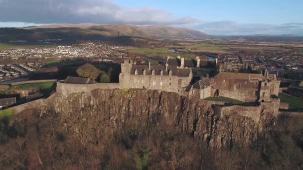 Reino Unido Escócia Stirlingshire Vista Aérea Castelo Stirling Monumento Wallace — Vídeo de Stock