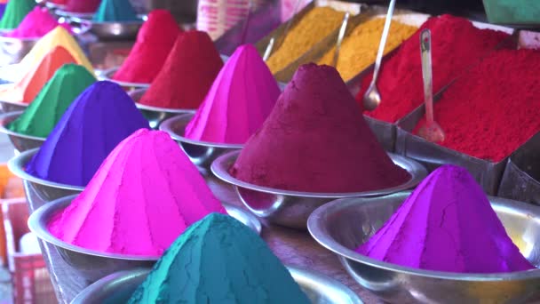 Jan 2018 Índia Karnataka Mysore Corantes Coloridos Para Venda Mercado — Vídeo de Stock
