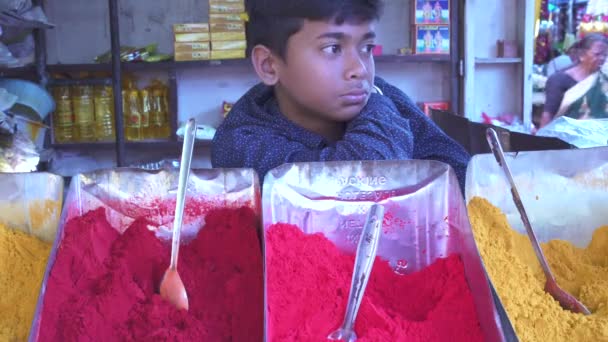 Jan 2018 India Karnataka Mysore Färgglada Pulverfärger Till Salu Devaraja — Stockvideo