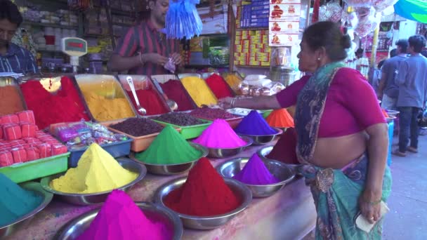 Jan 2018 Indien Karnataka Mysore Bunte Farbstoffpuder Zum Verkauf Auf — Stockvideo