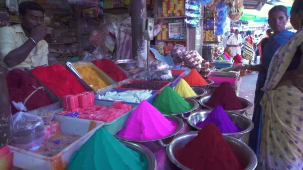 Ene 2018 India Karnataka Mysore Coloridos Tintes Polvo Para Venta — Vídeos de Stock