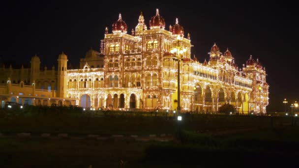 Gen 2018 India Karnataka Mysore City Palace Illuminato Notte — Video Stock