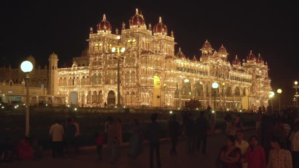 Gen 2018 India Karnataka Mysore City Palace Illuminato Notte — Video Stock
