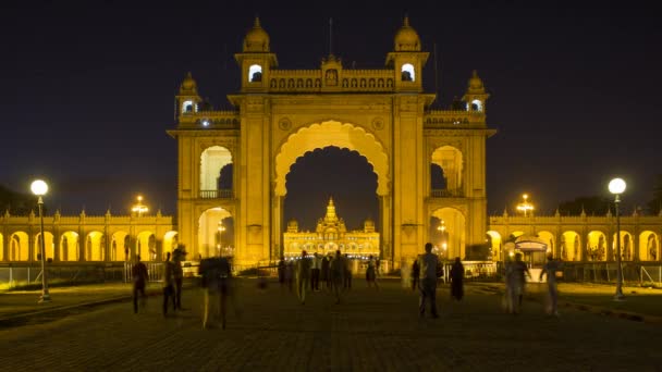 India Karnataka Mysore Palacio Ciudad Puerta Entrada Principal Palacio Del — Vídeos de Stock