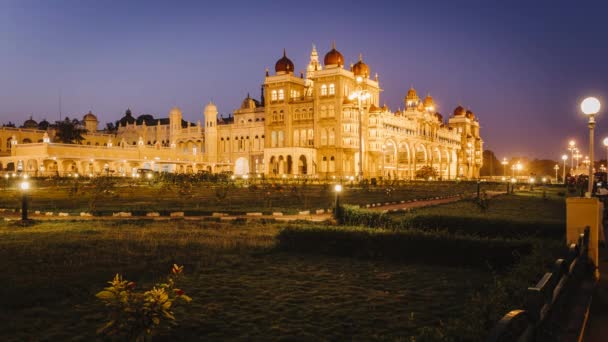 India Karnataka Mysore City Palace Illuminated Dusk Time Lapse — Stock Video