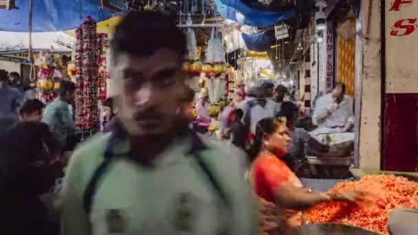 Índia Karnataka Mysore Mercado Flores Devaraja Lapso Tempo — Vídeo de Stock