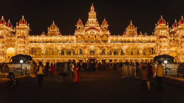 Ινδία Karnataka Mysore City Palace Φωτίζεται Σούρουπο Time Lapse — Αρχείο Βίντεο