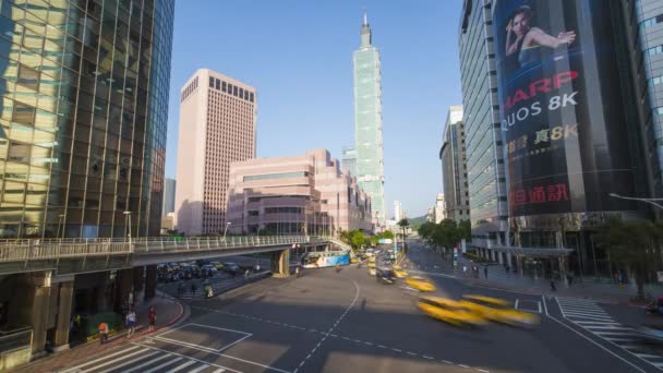 Taiwan Taipei Traffic Taipei 101 Busy Downtown Intersection Xinyi District — Stock Video