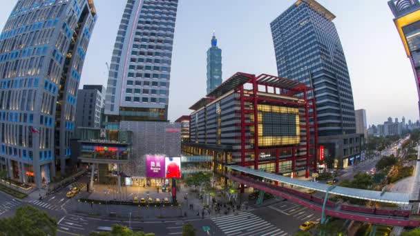 Taiwán Taipei Distrito Del Centro Xinyi Puente Peatonal Lapso Tiempo — Vídeos de Stock