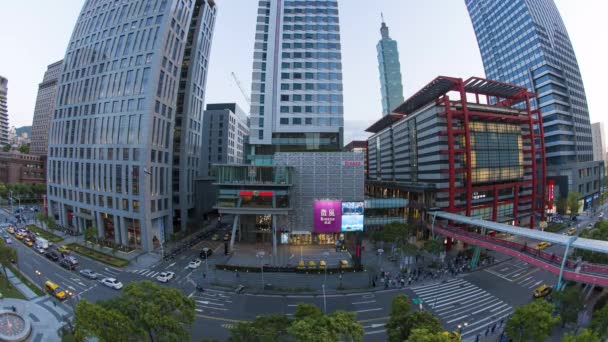 Taiwan Taipei Distrito Centro Xinyi Ponte Pedonal Lapso Tempo Nas — Vídeo de Stock