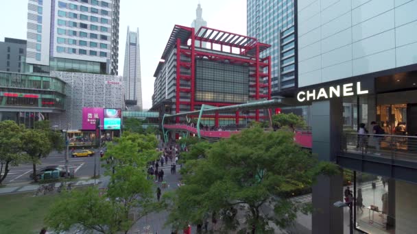 Taiwan Taipei Xinyi Centrum District Prime Shopping Financiële District Van — Stockvideo