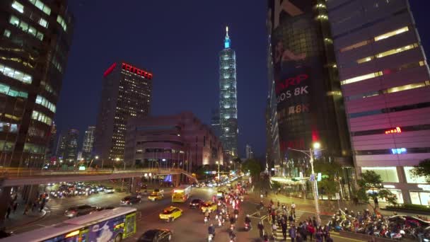 Taiwan Taipei Traffic Taipei 101 Busy Downtown Intersection Xinyi District — Stock Video