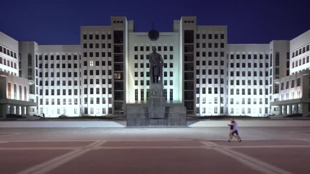 Minsk Belarus Circa 2018 Hükümet Binası Lenin Heykeli Bağımsızlık Meydanı — Stok video
