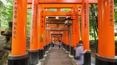 Fushimi Inari Tapınağı, Kyoto, Kansai Bölgesi, Honshu, Japonya 'nın kırmızı renkli Torii kapıları