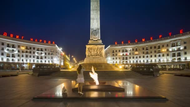 Minsk Bielorrusia Circa 2018 Plaza Victoria Monumento Granito Victoria Avenida — Vídeos de Stock