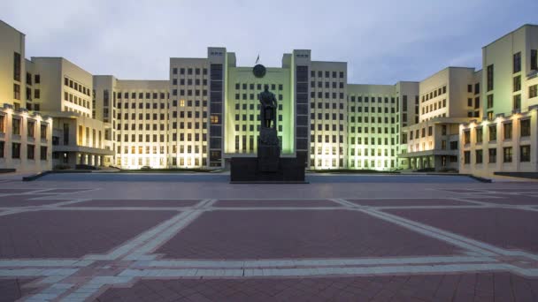 Minsk Belarus Circa 2018 Government Building Lenin Statue Independence Square — 图库视频影像