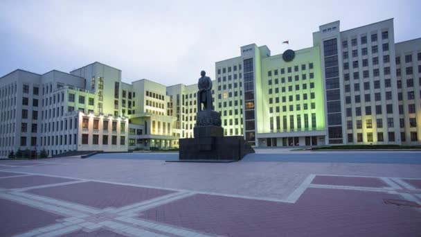 Minsk Bielorrusia Circa 2018 Edificio Gubernamental Estatua Lenin Plaza Independencia — Vídeos de Stock