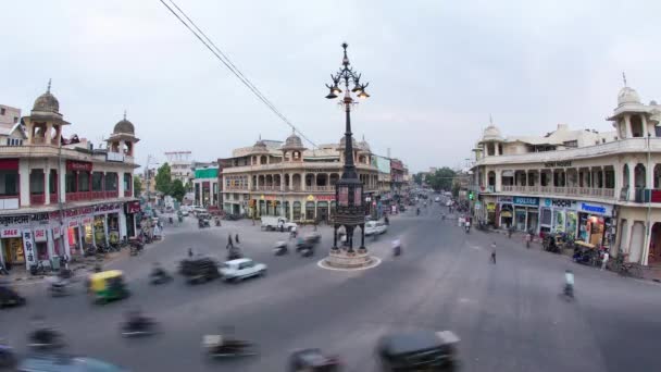 Пересечение Оживленного Движения Джайпуре Раджастан Индия — стоковое видео