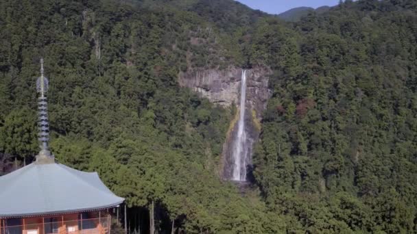 Nachisan Seiganto Pagode Kumano Nachi Heiligdom Met Nachi Falls Achtergrond — Stockvideo