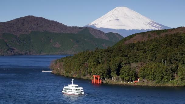 Lake Ashinoko Mount Fuji Fuji Hakone Izu National Park Hakone — Stock Video