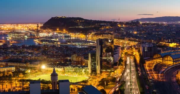 Vista Crepuscolo Elevata Sul Centro Barcellona Catalogna Spagna Time Lapse — Video Stock