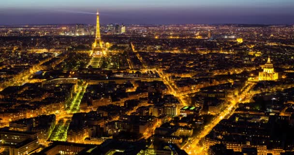 Zvýšený Pohled Eiffelovu Věž Panorama Města Mrakodrap Defence Dálce Paříž — Stock video