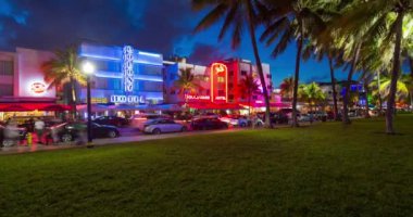 Art deco bölgesi, Ocean Drive, South Beach, Miami Beach, Miami, Florida, ABD - Zaman aşımı
