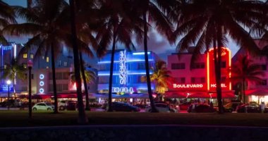 Art deco bölgesi, Ocean Drive, South Beach, Miami Beach, Miami, Florida, ABD - Zaman aşımı