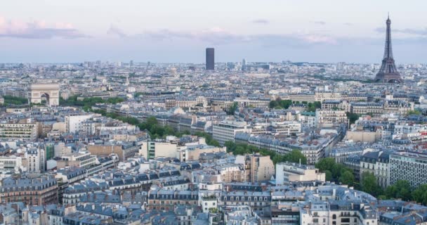 Eiffel Tower Elevated Aerial View Rooftops Paris France Europe Time — Stock Video