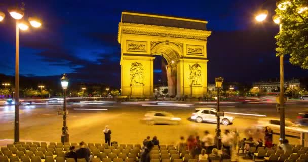埃托伊尔 拿破仑建造的凯旋门下的法国国旗 时间的流逝 — 图库视频影像