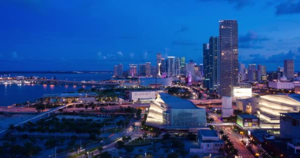 Förhöjd Utsikt Över Biscayne Boulevard Och Skyline Miami Florida Usa — Stockvideo