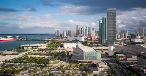 Vista Elevada Sobre Biscayne Boulevard Horizonte Miami Flórida Eua Lapso — Vídeo de Stock